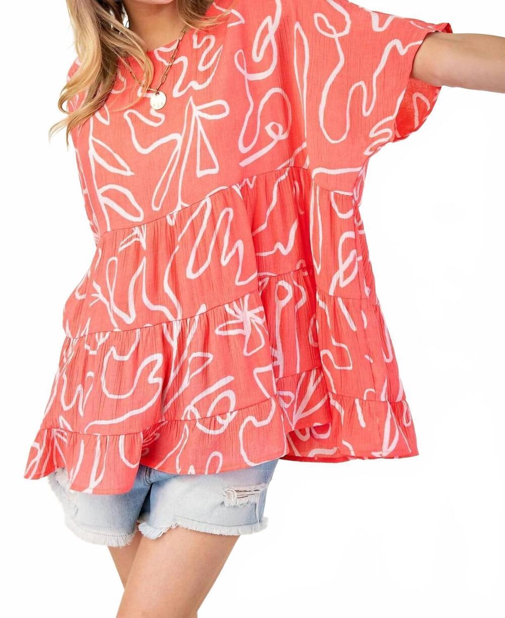 NEW EASEL printed peach blossom babydoll tunic in orange